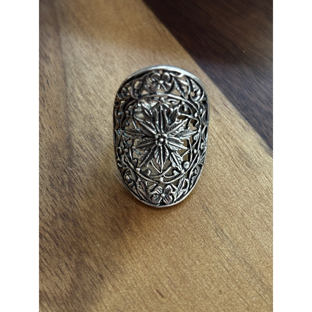 Sterling Silver .925 Statement Filigree Ring Size 9